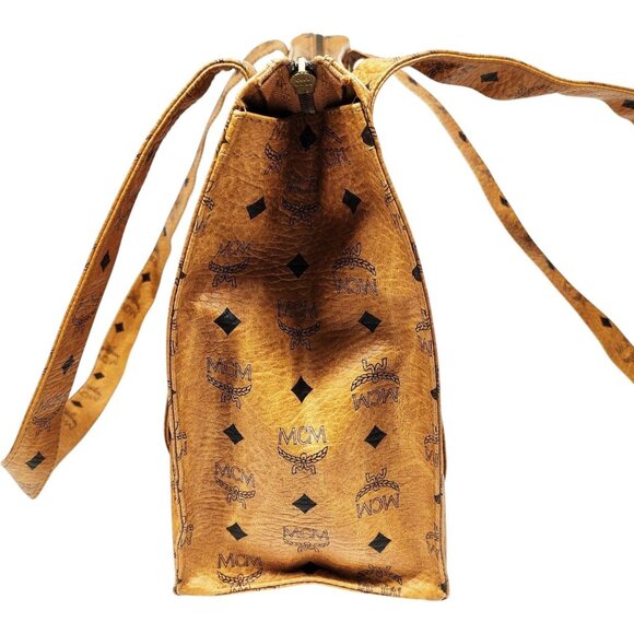 (L3) Authentic MCM Tote Bag Brown PVC Luxury Vintage Designer Handbag - Picture 2 of 9